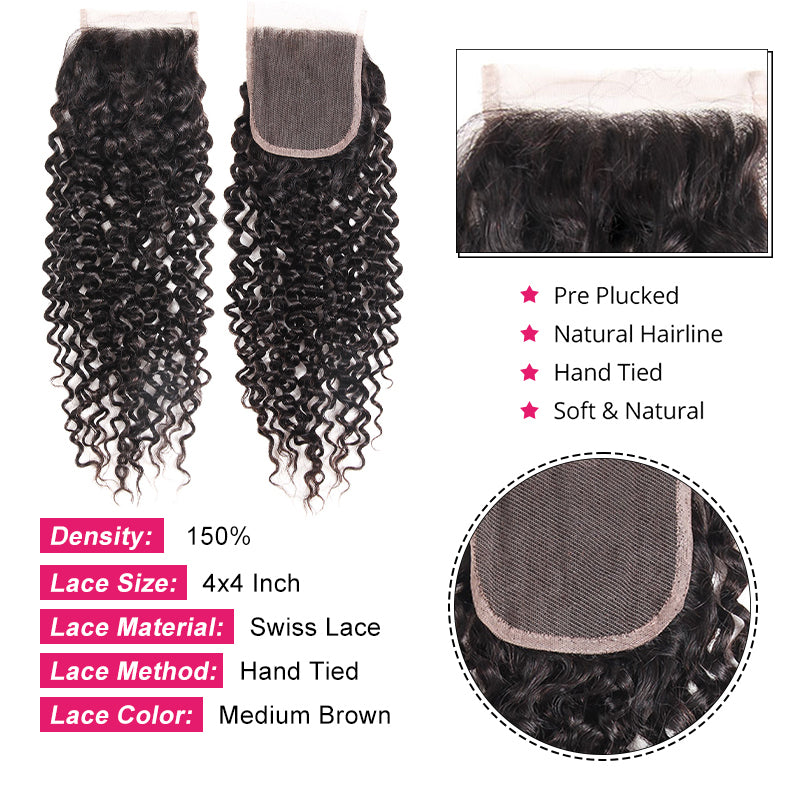 Ishow Hair Brazilian Curly Hair Weave 4 Bundles With 4x4 Lace Closure - IshowHair