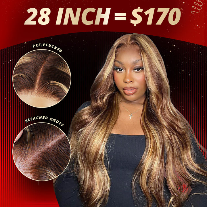 【Flash Sale】28 Inch=$170 P4/27 Honey Blonde Highlights Ready To Wear Wigs Pre-Plucked 13x4 Lace Front Glueless Wig