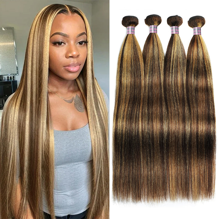 Ishow Upgrade Yaki Straight Bundles P4/27 Highlight Brazilian Human Hair 4 Bundles