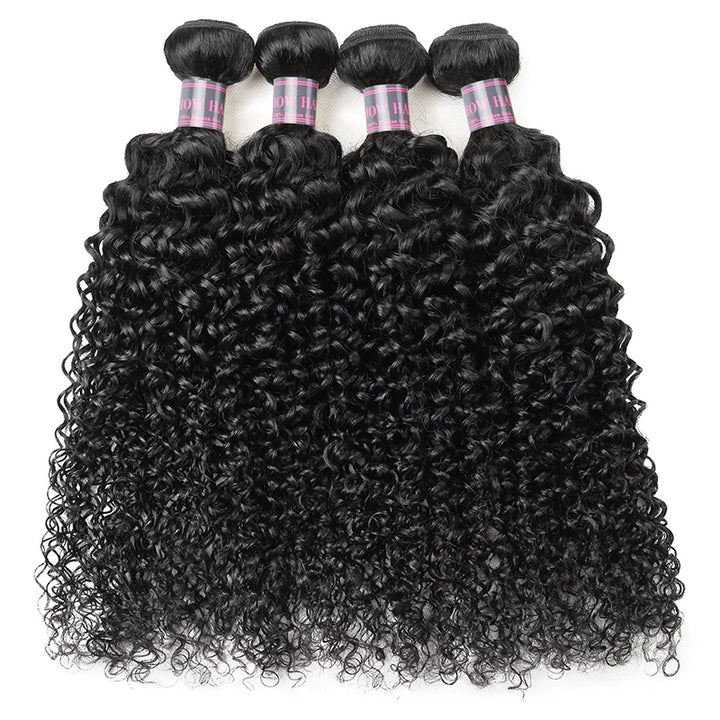 Ishow Curly Hair 4 Bundles With 2x6 Lace Closure Peruvian Human Hair Bundles With Closure