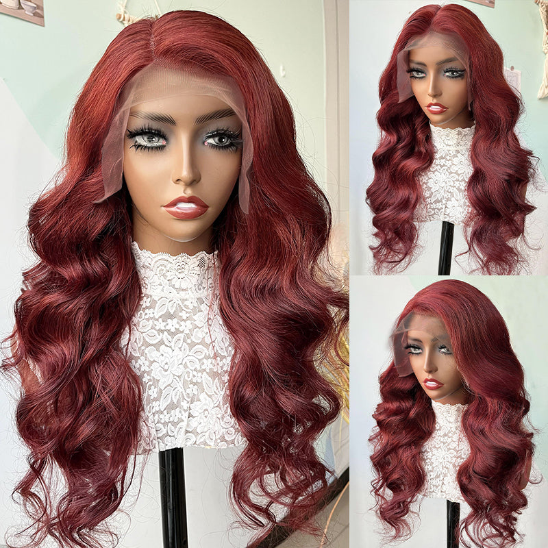 Reddish Brown Human Hair Wigs 13x4 Body Wave Pre Plucked Wigs Frontal Wigs With Natural Hairline