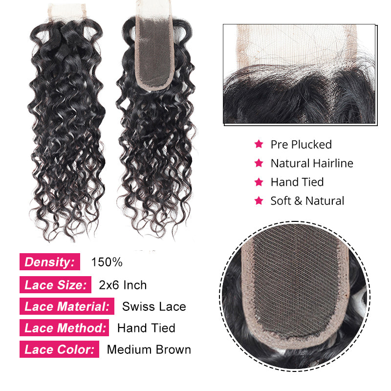 Ishow Water Wave Hair 3 Bundles With 2x6 Lace Closure Brazilian Human Hair Bundles With Closure