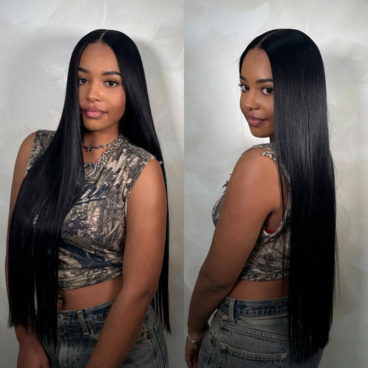The Model Is Showcasing The Ishow Bogo Free 13x6 Lace Frontal Straight Wig.
