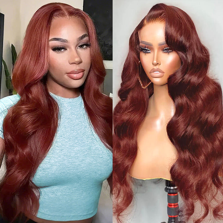 Reddish Brown Human Hair Wigs 13x4 Body Wave Pre Plucked Wigs Frontal Wigs With Natural Hairline