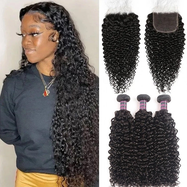 Ishow Hair Kinky Curly Hair Bundles With Closure Brazilian Hair 3 Bundles With 5x5 Lace Closure