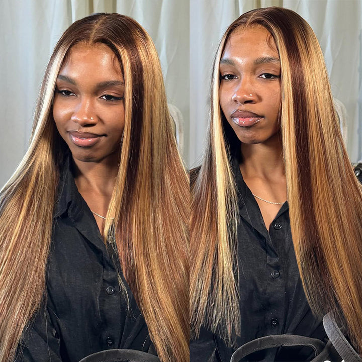 Ishow Beauty P4/27 Honey Blonde Straight Human Hair Weave Bundles With 13x4 Lace Frontal - IshowHair