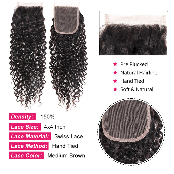 Ishow Virgin Brazilian Curly Hair Weave 3 Bundles With 4*4 Lace Closure - IshowHair
