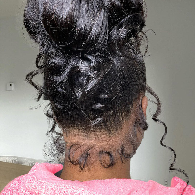 Close-Up of Body Wave Ponytail With Defined Curls and Invisible Lace Frontal at the Back