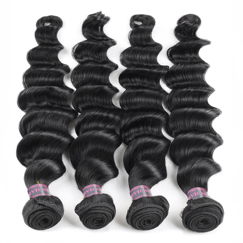 Ishow Loose Deep Wave Bundles With Closure Brazilian Human Hair 4 Bundles With 2x6 Lace Closure