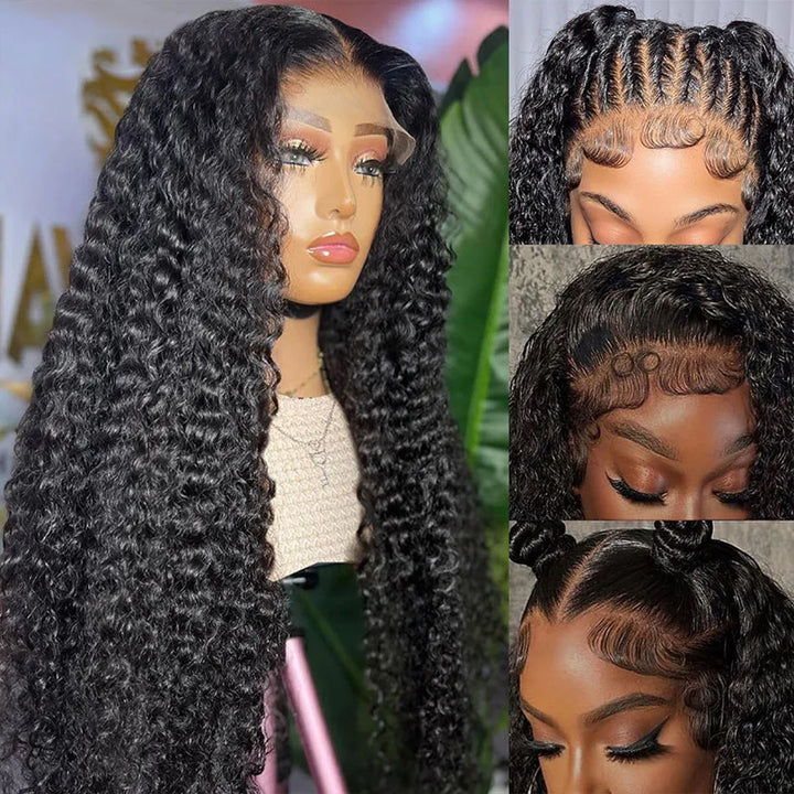 Lace Front Wig With Deep Curly Texture in Natural Black On Mannequin