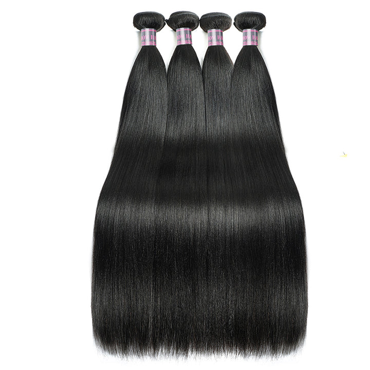 Ishow Bundles With Closure Malaysian Yaki Straight Human Hair 4 Bundles With 4x4 Lace Closure