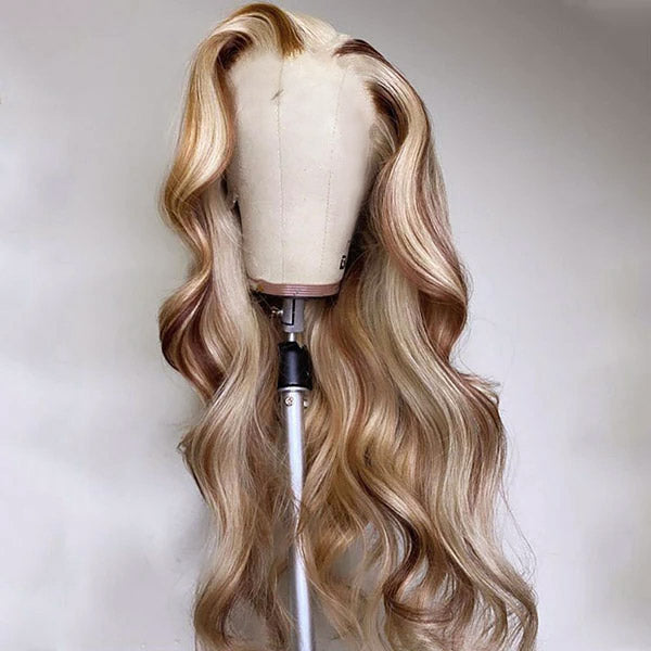 Ishow PPB™ Invisible Knots Brown With Blonde Highlights P4/613 Colored Wigs Body Wave Glueless Pre Cut Wigs