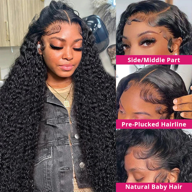 Deep Wave HD Lace Frontal Wig On Model With Pre-Plucked Hairline and Baby Hair