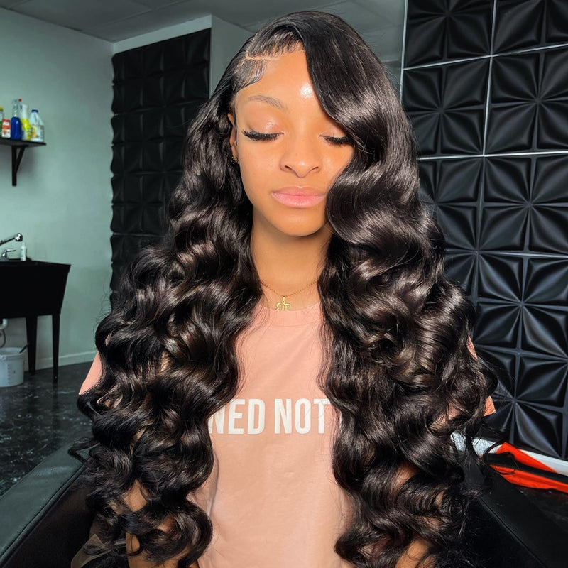 Model Showcasing 22 Loose Deep Wave Human Hair Wig for Natural Styling and Volume