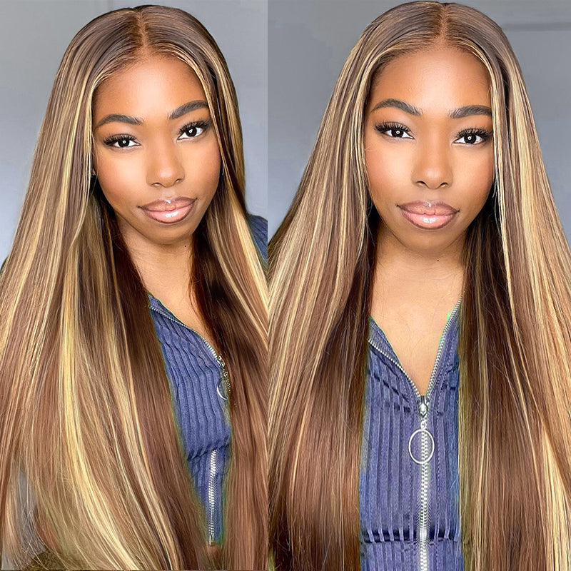 Ishow Honey Blonde 4x4 Lace Closure Human Hair Wigs Color P4/27 Straight and Body Wave Lace Wig - IshowHair