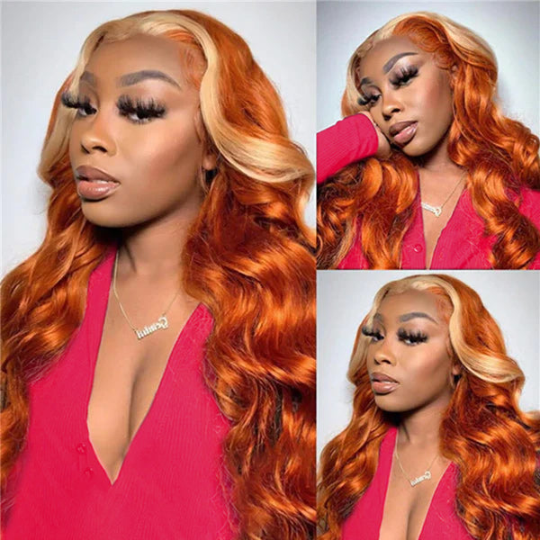 Ginger Blonde Pre Bleached Wig Body Wave Human Hair Wig HD Lace Front Wig