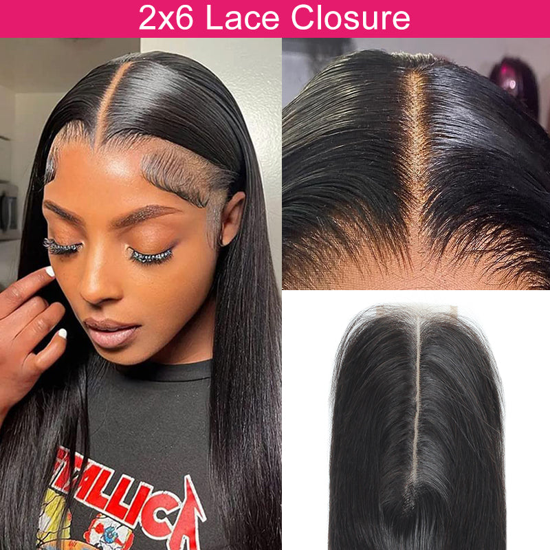 Ishow 3 Bundles With 2x6 Lace Closure Deep Parting Straight Human Hair Bundles With Closure