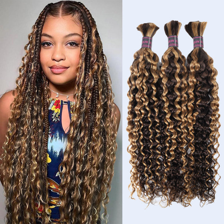 Ishow Bulk Human Hair For Braiding #27 Honey Blonde Deep Wave/#27 Straight Hair/#P4/27 Water Wave Human Braiding Hair