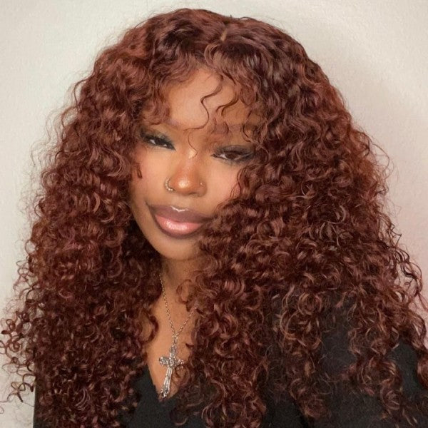 Auburn Lace Front Wigs Deep Wave Wigs 13x4 Lace Frontal Wigs Reddish Brown Wig 30 Inch HD Transparent Lace Wigs