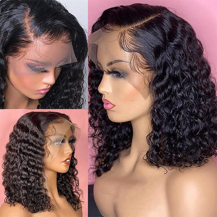 Ishow Deep Curly Bob Wig Brazilian Short Bob Wigs Deep Wave Lace Front Human Hair Wigs 200% Density