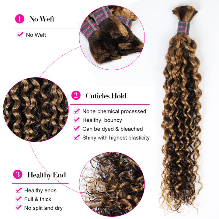 Ishow Bulk Human Hair For Braiding #27 Honey Blonde Deep Wave/#27 Straight Hair/#P4/27 Water Wave Human Braiding Hair