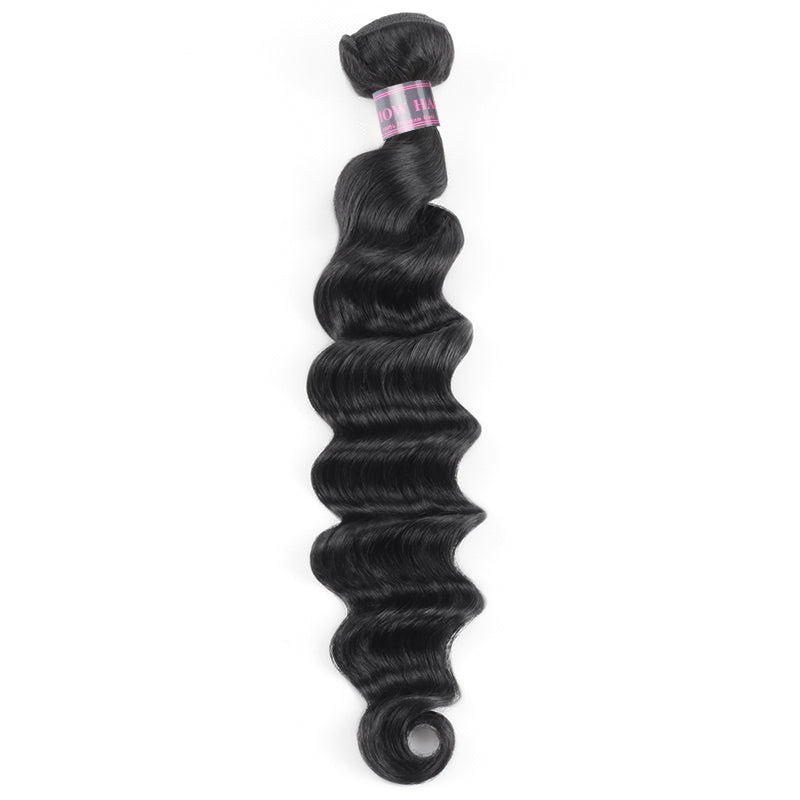 Peruvian Hair Bundles with Frontal Loose Deep Wave Hair 3 Bundles with 13x4 Lace Front Closure