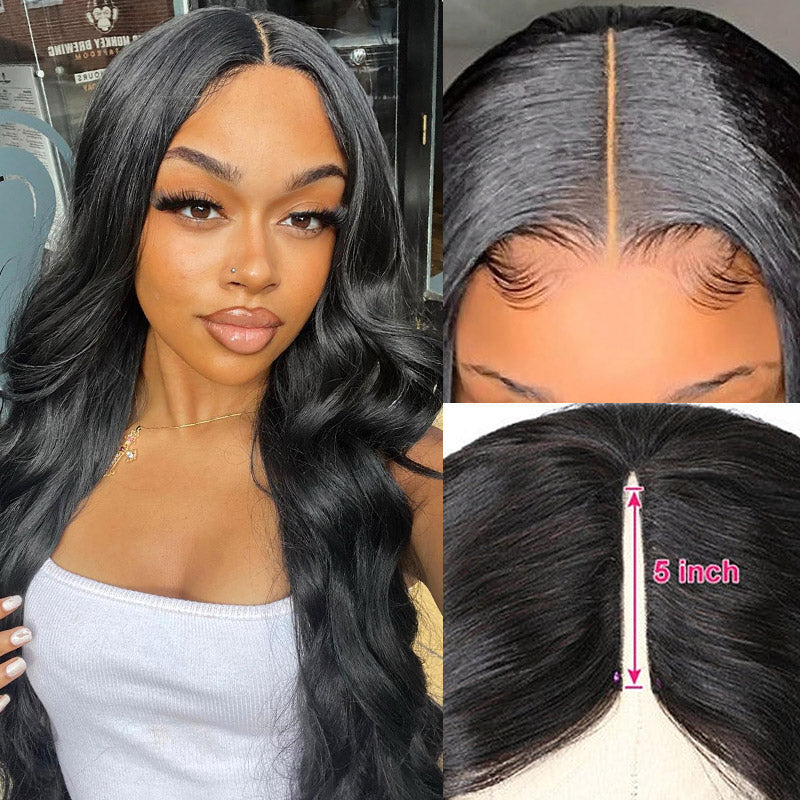 Glueless V Part Wigs Body Wave Human Hair Wigs Beginnger Friendly Thin U Part Wigs