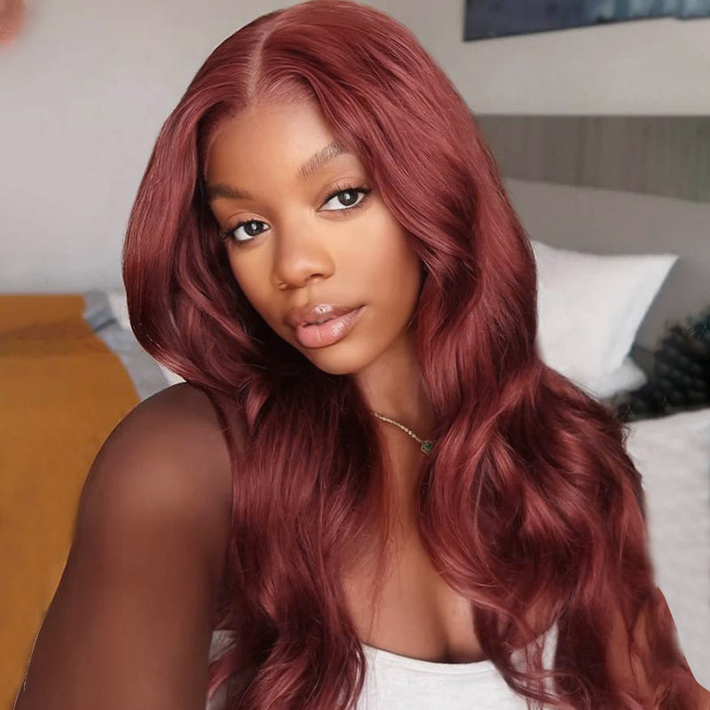 Reddish Brown Human Hair Wigs 13x4 Body Wave Pre Plucked Wigs Frontal Wigs With Natural Hairline