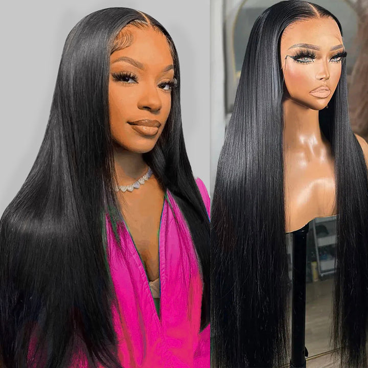 Model Showcasing Ishow Straight Human Hair Wig With Natural Hairline