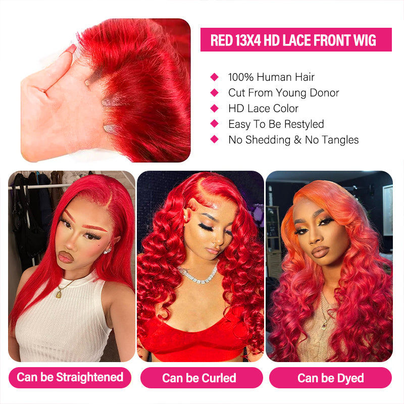 Red 13X4 HD Lace Front Wig Options With Styling Tips: Can Be Curled Or Straightened