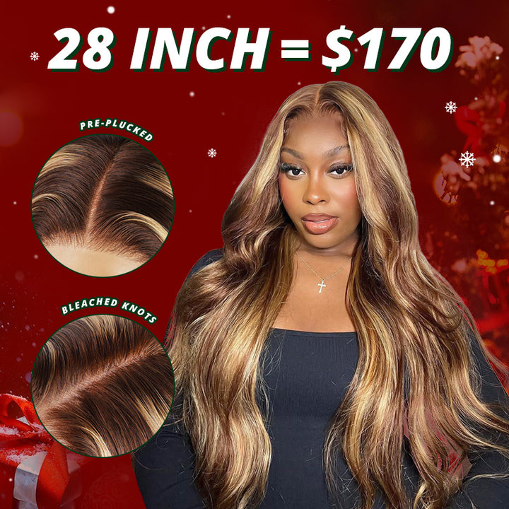 28 Inch Honey Blonde Highlights Pre-Plucked Lace Front Wig for $170