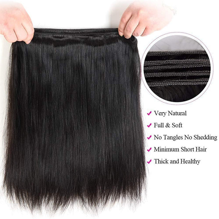 Peruvian Straight Hair Weave 4 Bundles with Ear to Ear Lace Frontal Closure