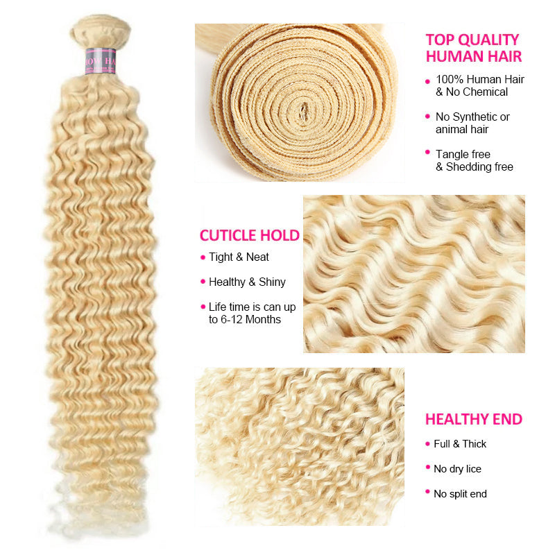 Ishow 613 Blonde Deep Wave Human Hair Bundles Brazilian Hair 3 Bundles