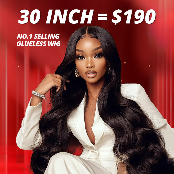 30 Inch Glueless Wig for $190 Featured On a Model With Long, Wavy Hair