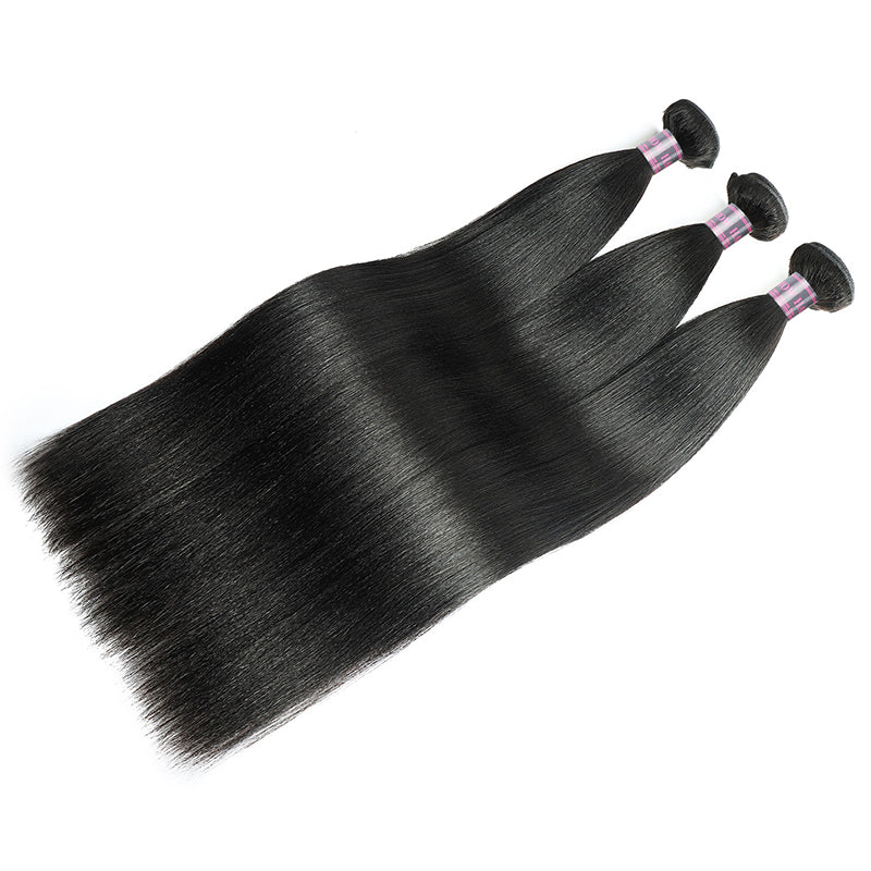 Ishow Yaki Straight 3 Bundles With 4x4 Lace Closure Brazilian Human Hair Bundles With Closure