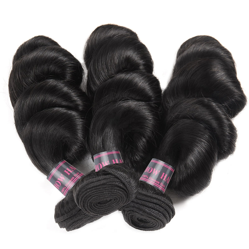 Brazilian Loose Wave Human Hair Weave 3 Bundles with 2x6 Lace Closure