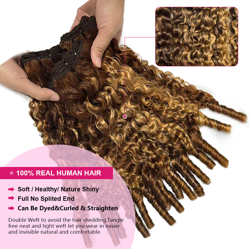 Close-Up Of P4/27 Color Burmese Curly Hair Extensions On A White Background