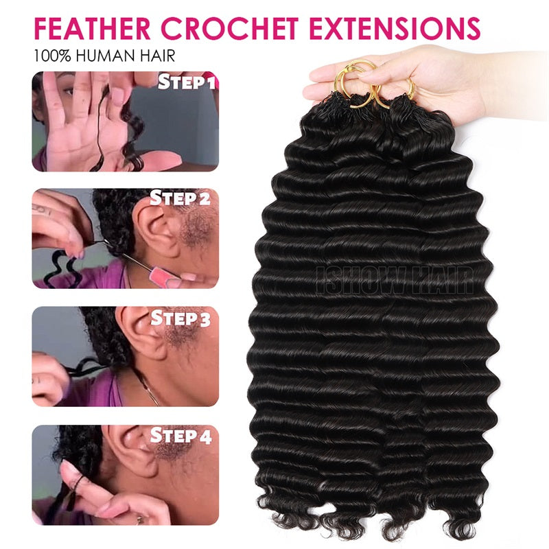 Feather Crochet Extensions With Step-By-Step Instructions On How To Use Them.