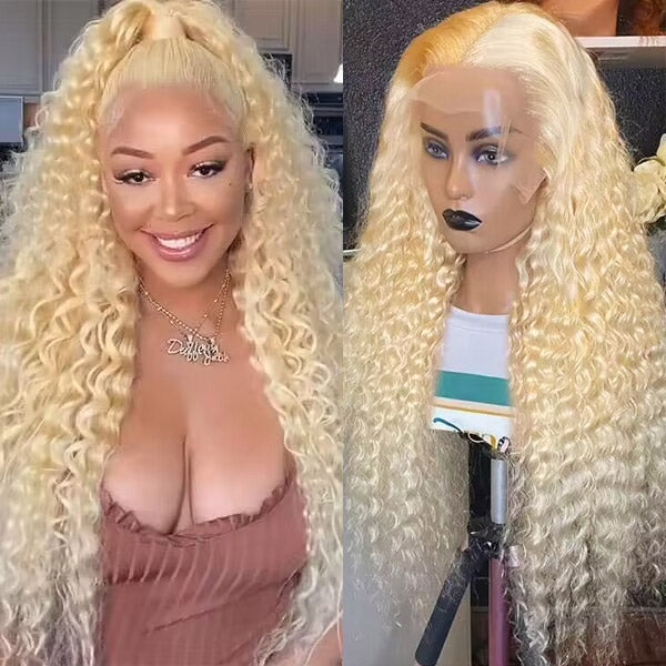 Ishow 613 Deep Wave Wig Blonde Human Hair Lace Front Wigs HD