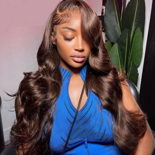 Ishow PPB™ Invisible Knots #4 Chocolate Brown Glueless Colored Wigs Body Wave Human Hair Wigs Beginner Friendly