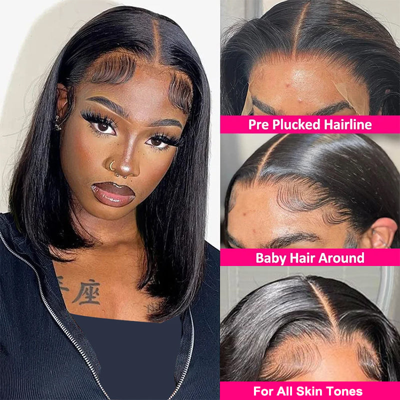 Bob Wig Styled With Pre-Plucked Hairline and Baby Hairs On Model's Head