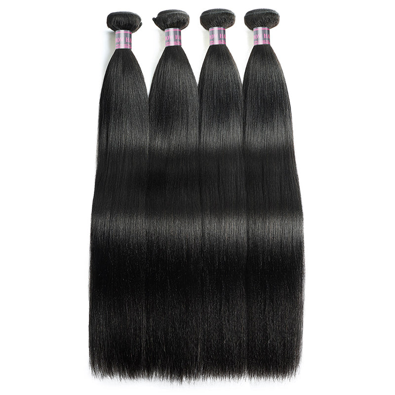 Ishow Bundles With Closure Malaysian Yaki Straight Human Hair 4 Bundles With 4x4 Lace Closure