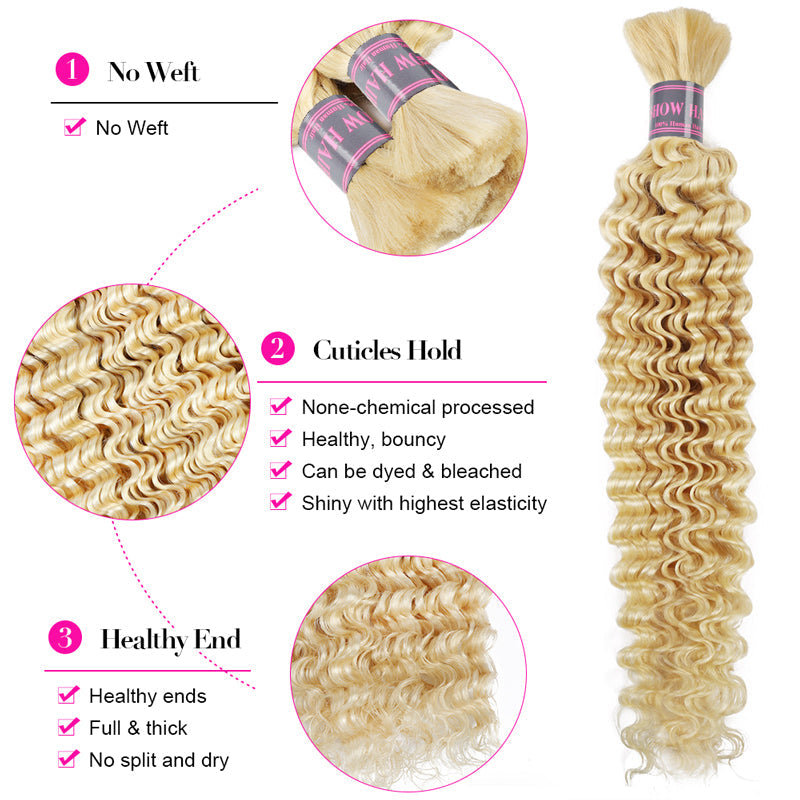 Ishow Bulk Human Hair For Braiding #27 Honey Blonde Deep Wave/#27 Straight Hair/#P4/27 Water Wave Human Braiding Hair