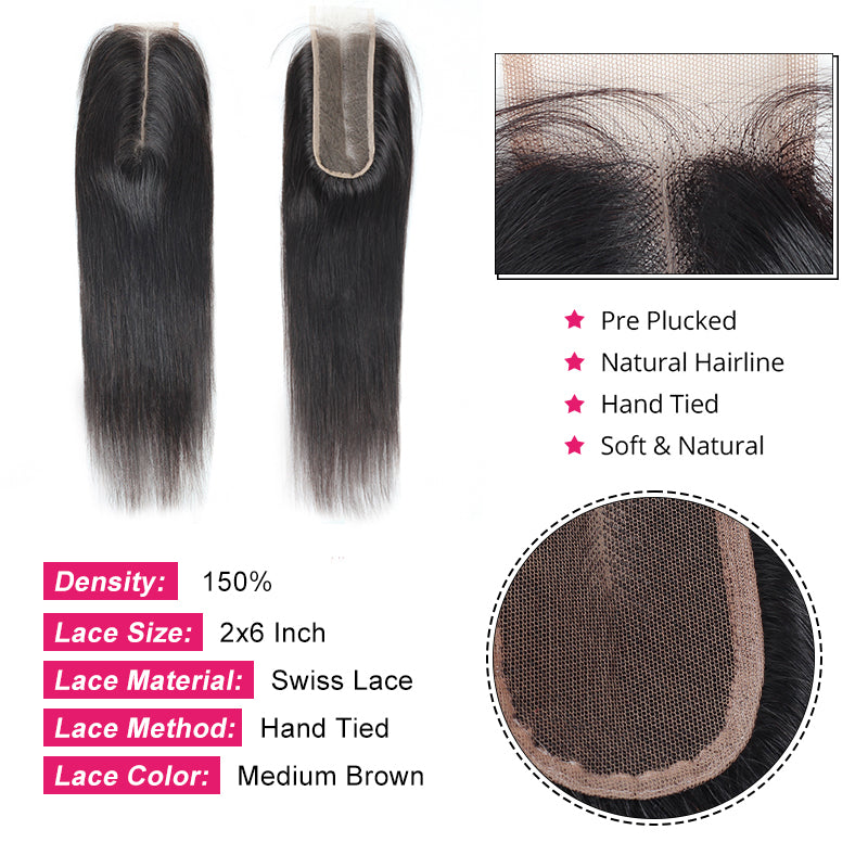 Ishow Straight Hair 4 Bundles With Deep Part 2x6 Lace Closure Brazilian Hair Bundles With Closure