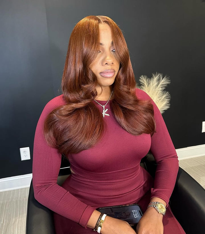 Ishow Natural Brown Color Glueless Wig Lace Front Human Hair Wigs Straight And Body Wave Layered Cut Wig