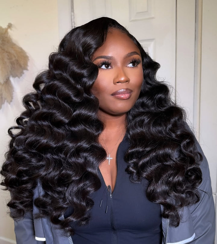 The Model Is Showcasing The Ishow Bogo Free 13x6 Lace Frontal Loose Deep Wig.
