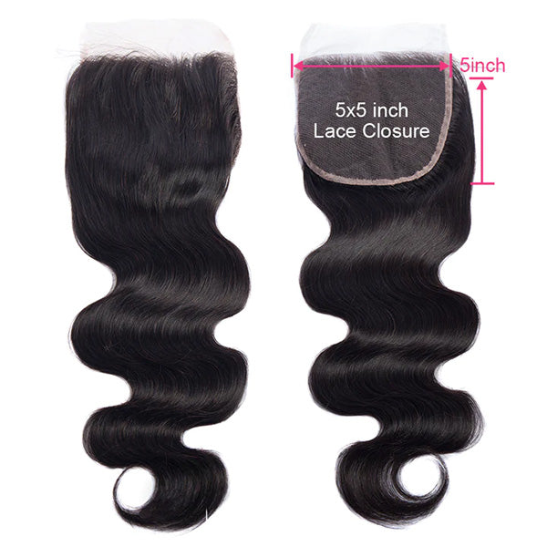 Ishow Hair Brazilian Hair Body Wave Three Hair Bundles With 5x5 Lace Closure 100% Human Virgin Hair