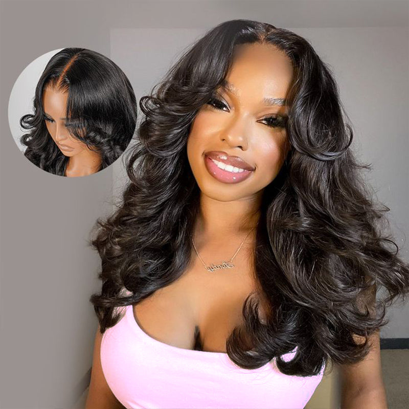 Ishow Layered Cut Glueless Straight And Body Wave Wig 5x5 Lace Closure And 13x4 Lace Front Pre-Everything Human Hair Wigs