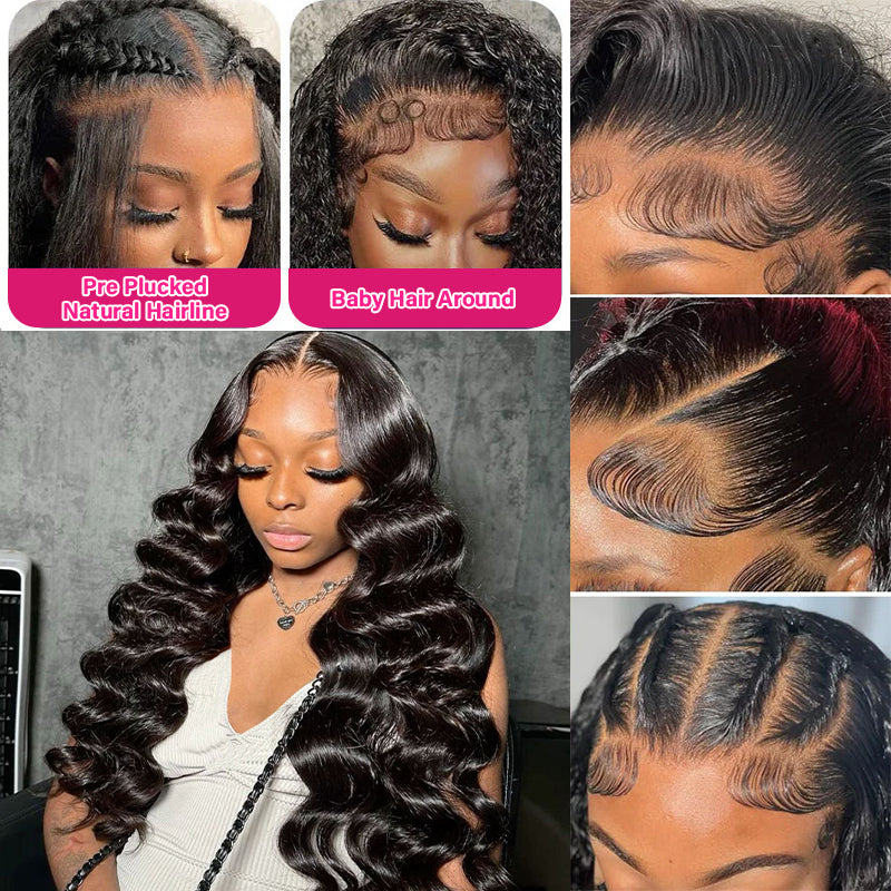 Close-Ups of Loose Deep Wave Wig With Pre-Plucked Hairline and Styled Baby Hairs