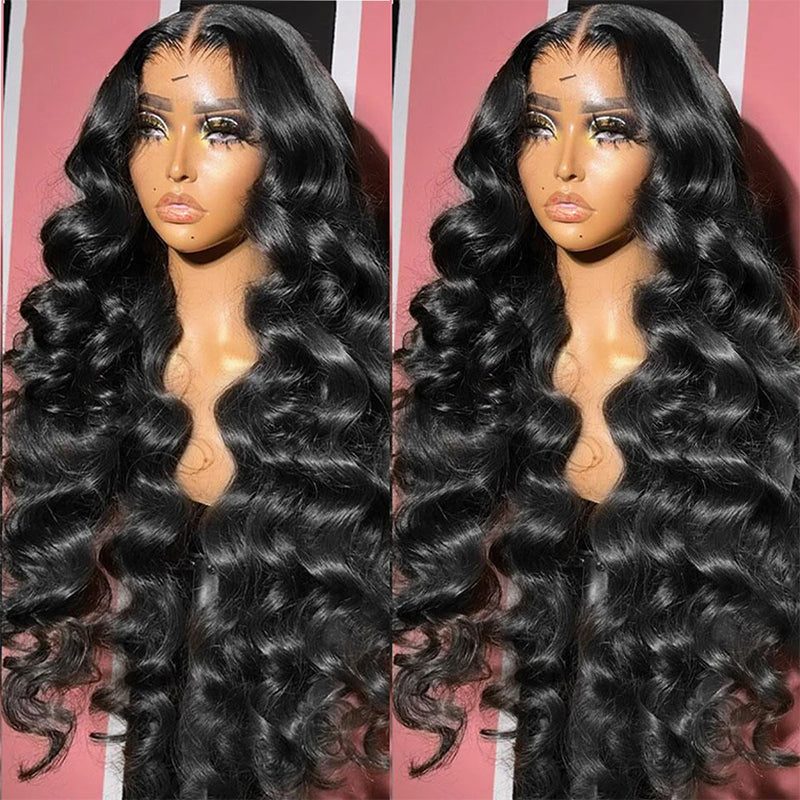 Loose Deep Wave Brazilian Human Hair Wig Styled On Mannequin With Glowy Makeup